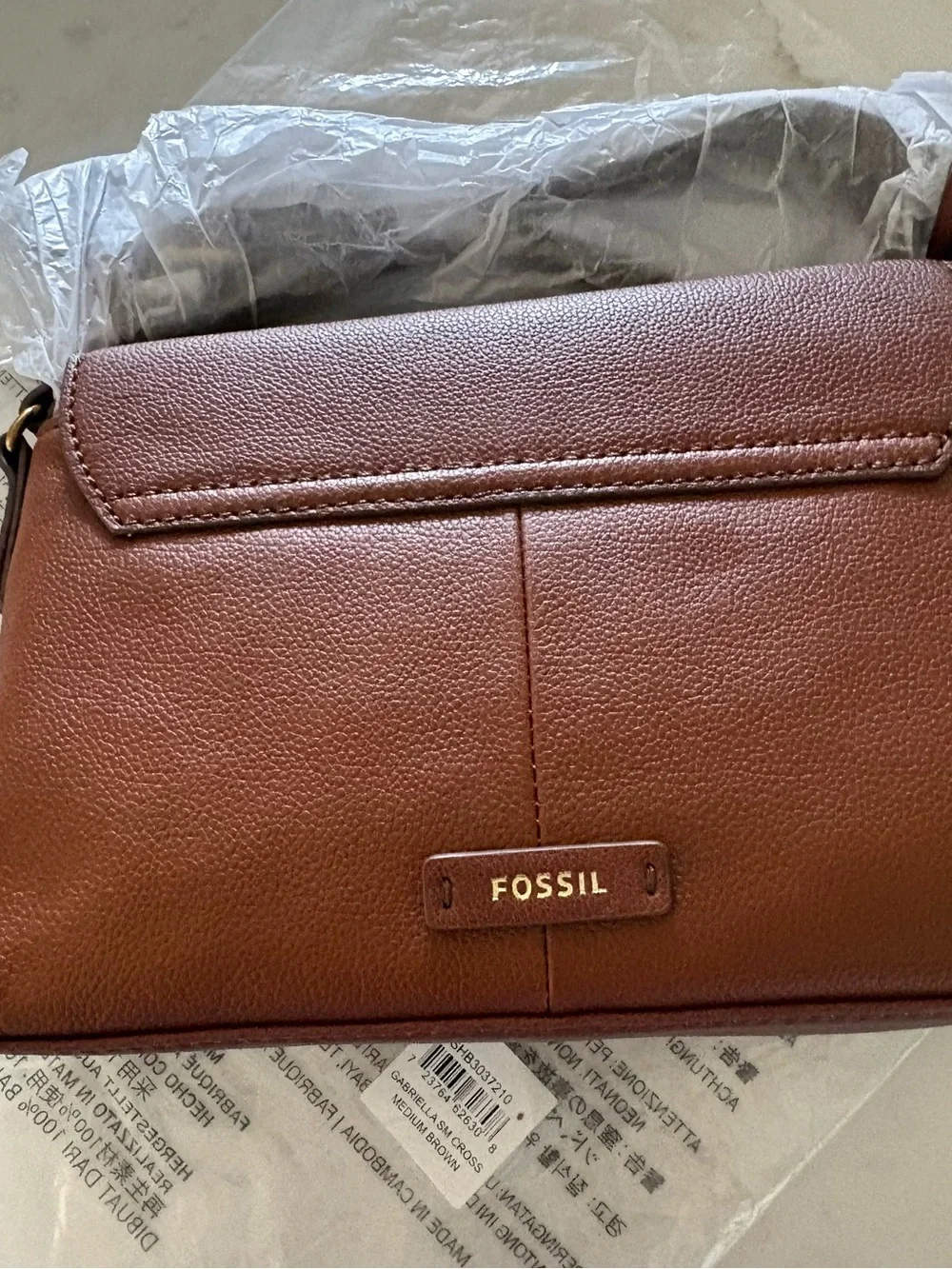 Fossil Small Flap Crossbody in Chestnut Brown with Gold Hardware